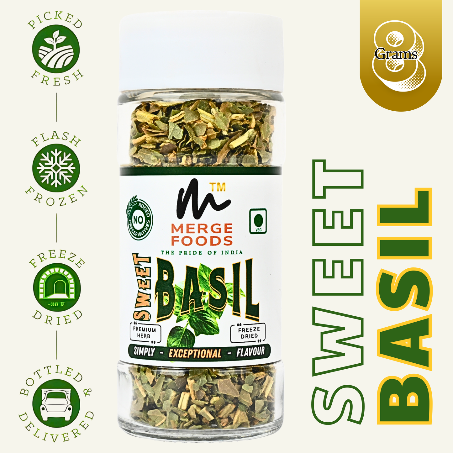 Freeze Dried Sweet Basil | Supreme Flavor | No Preservative | Feel the Freshness